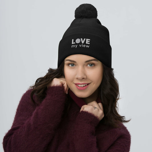 Volleyball Pom-Pom Beanie (with white embroidery)