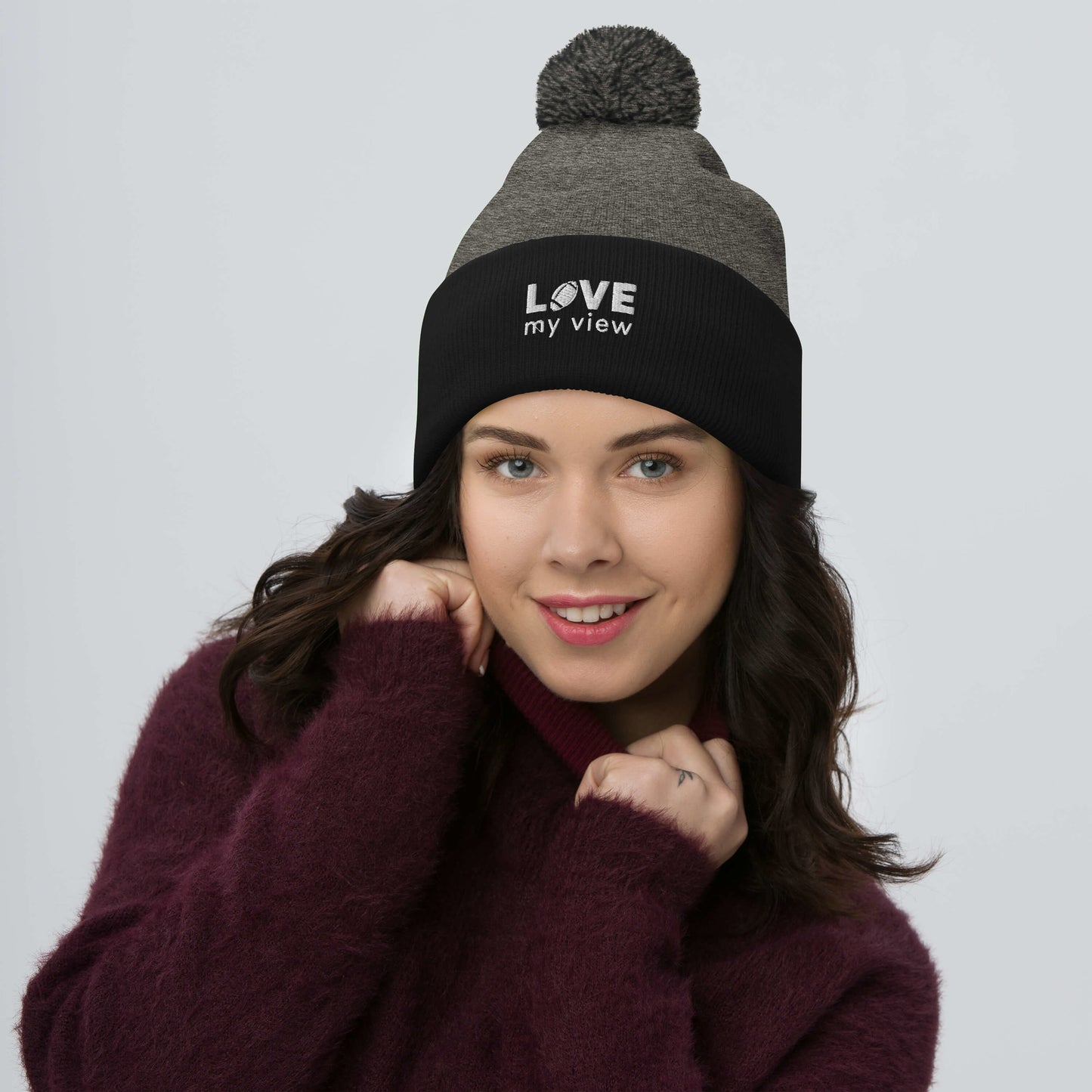 Football beanie with pom-pom (with white embroidery)