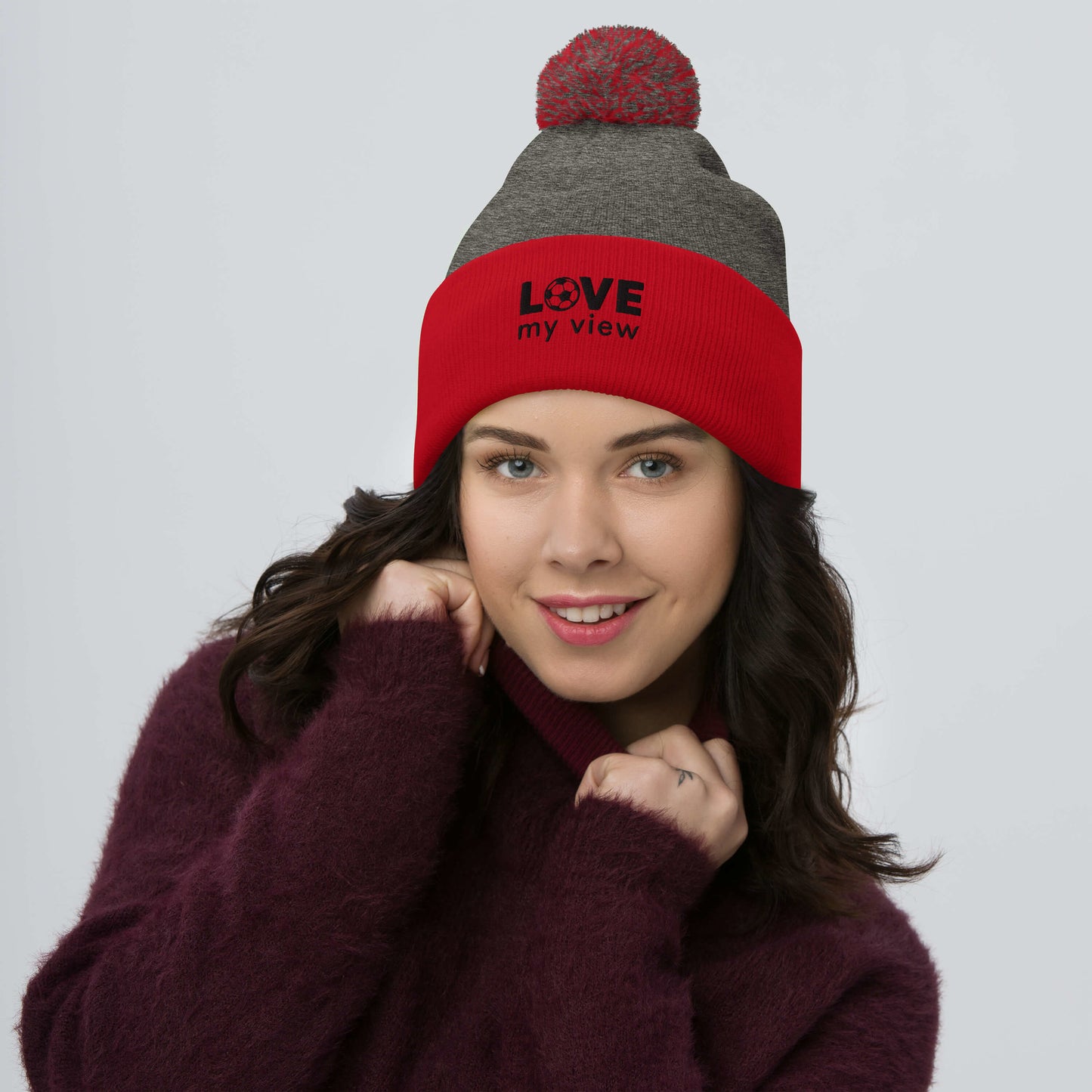 Soccer Beanie with Pom-Pom (black embroidery)