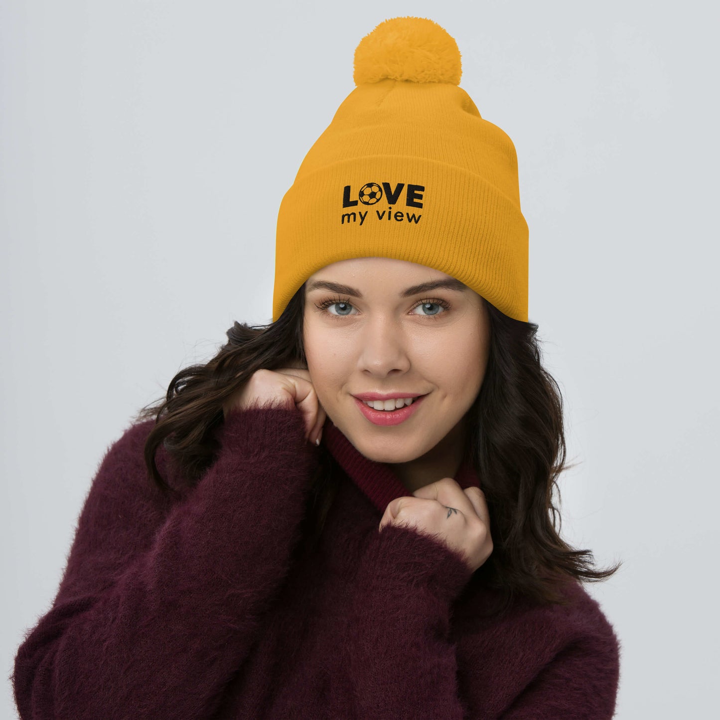 Soccer Beanie with Pom-Pom (black embroidery)