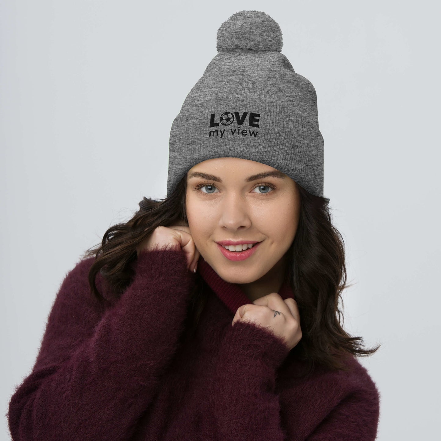 Soccer Beanie with Pom-Pom (black embroidery)