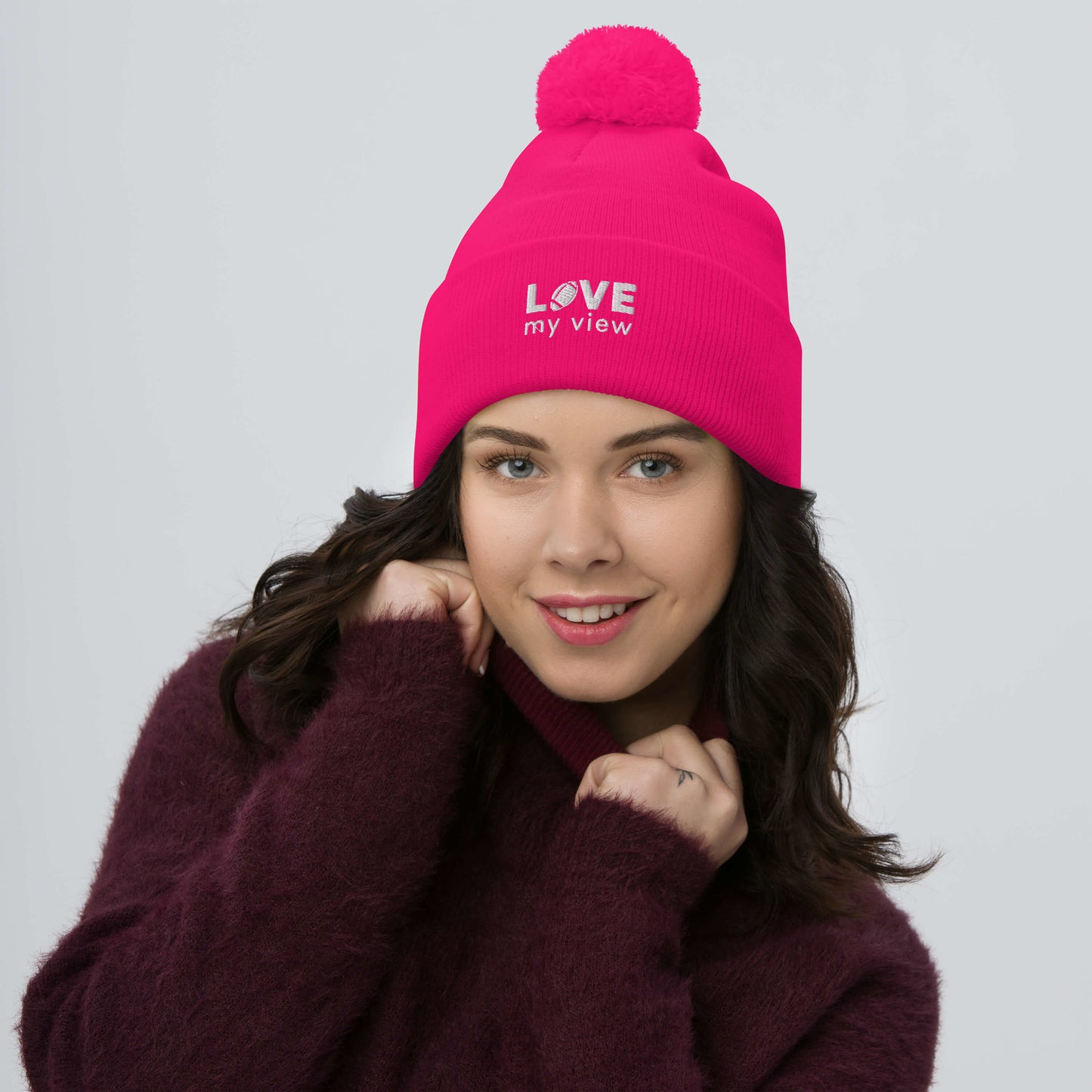 Football beanie with pom-pom (with white embroidery)