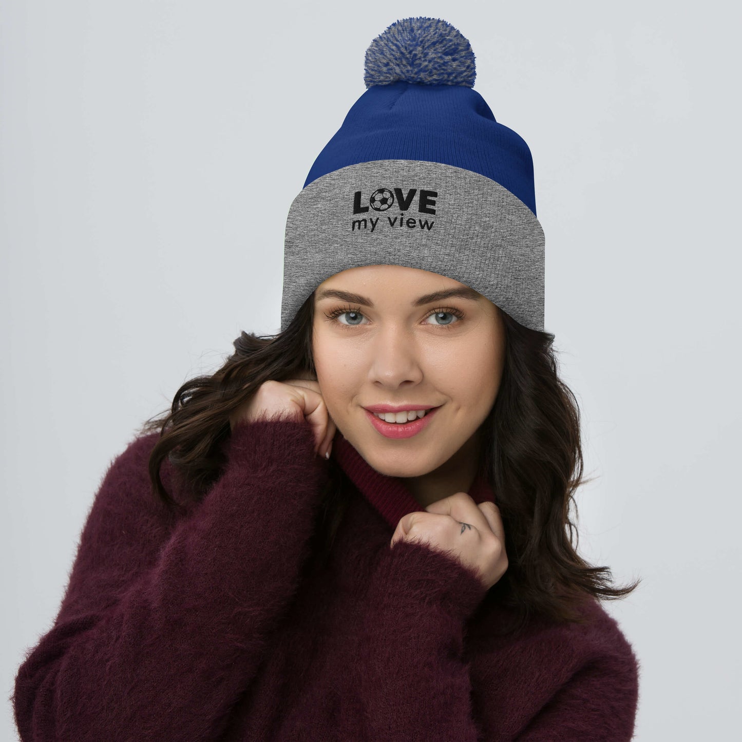 Soccer Beanie with Pom-Pom (black embroidery)