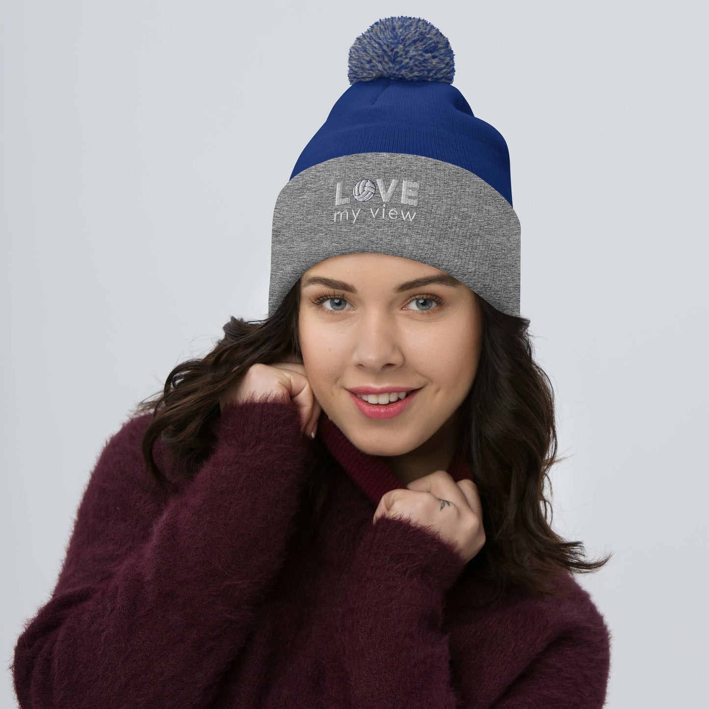 Volleyball Pom-Pom Beanie (with white embroidery)