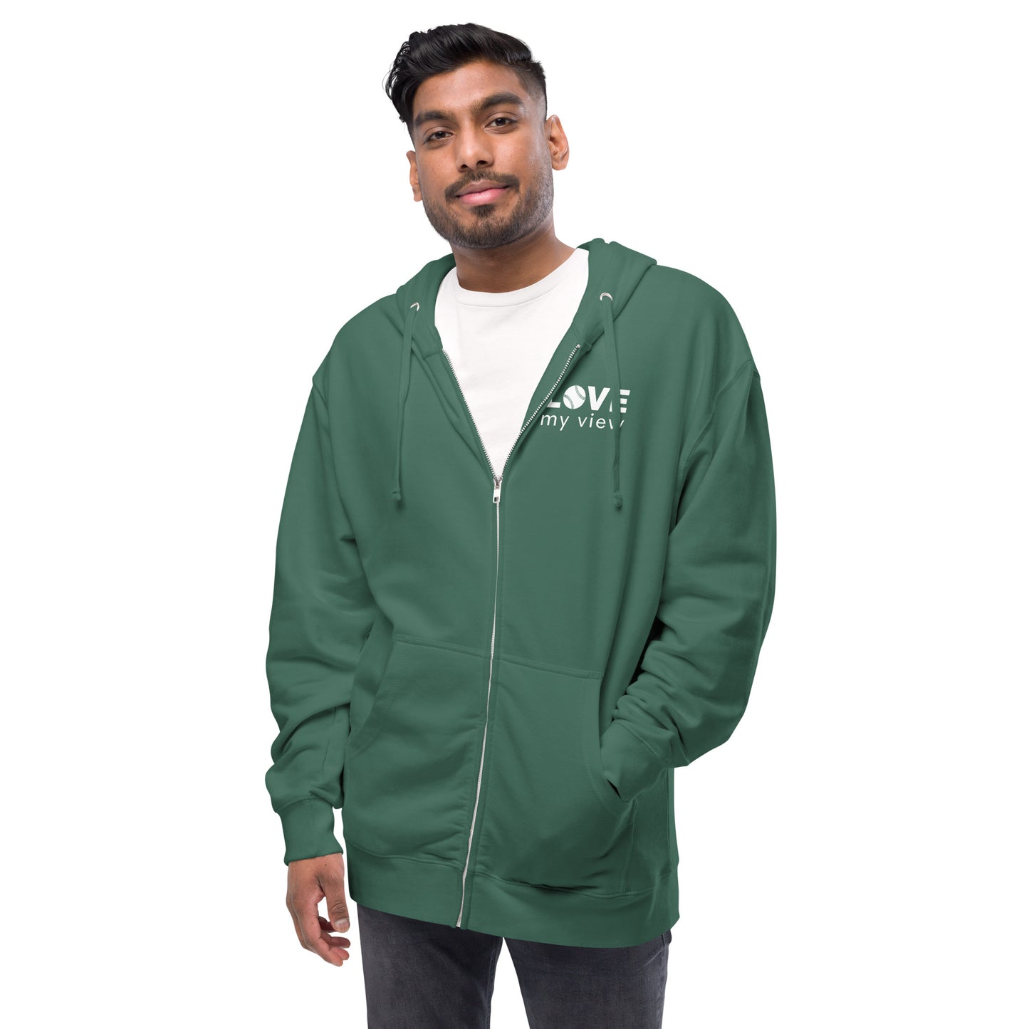 Unisex fleece zip up hoodie with baseball logo