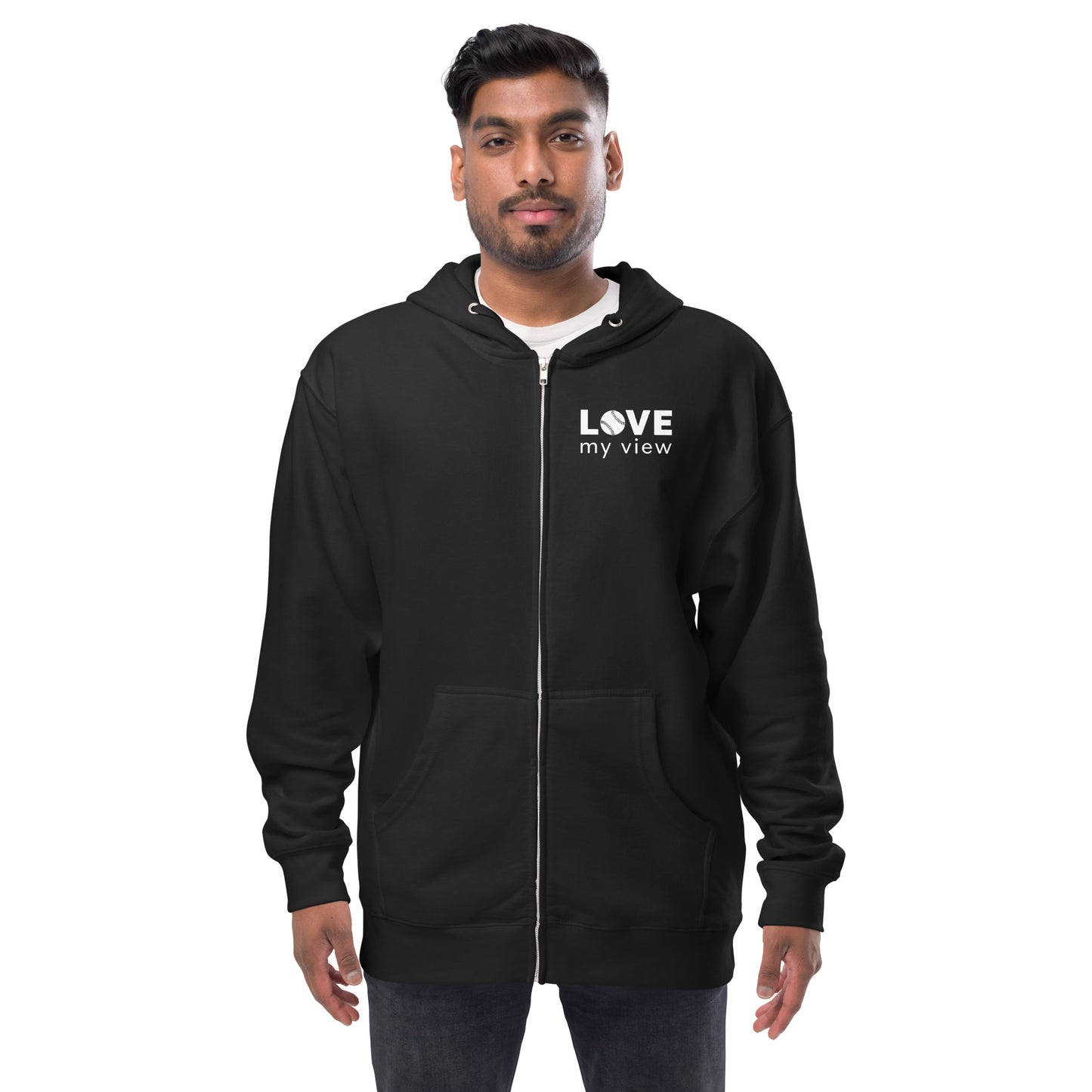 Unisex fleece zip up hoodie with baseball logo