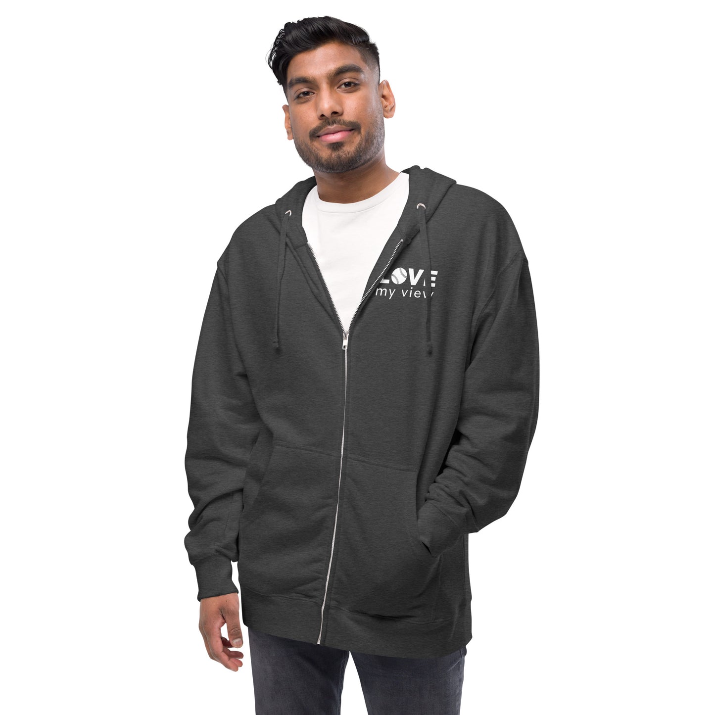 Unisex fleece zip up hoodie with baseball logo