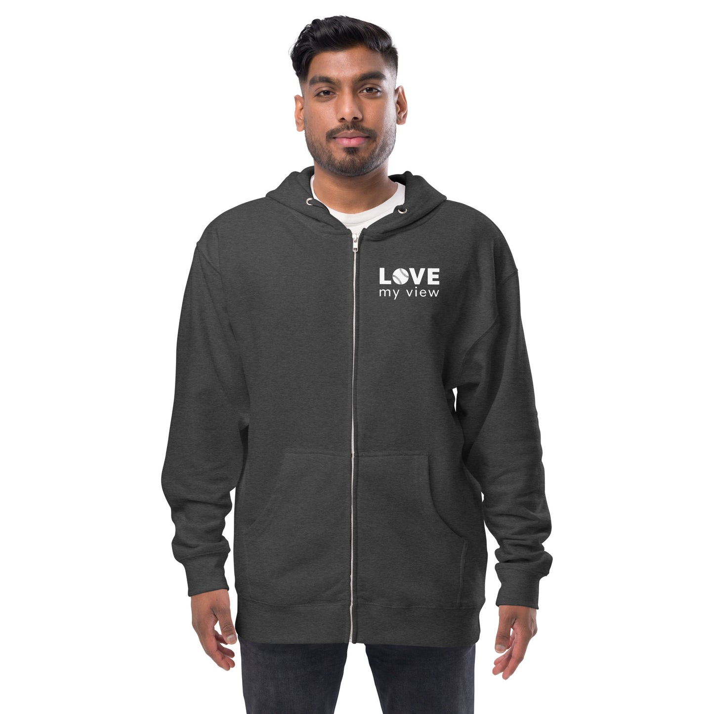 Unisex fleece zip up hoodie with baseball logo