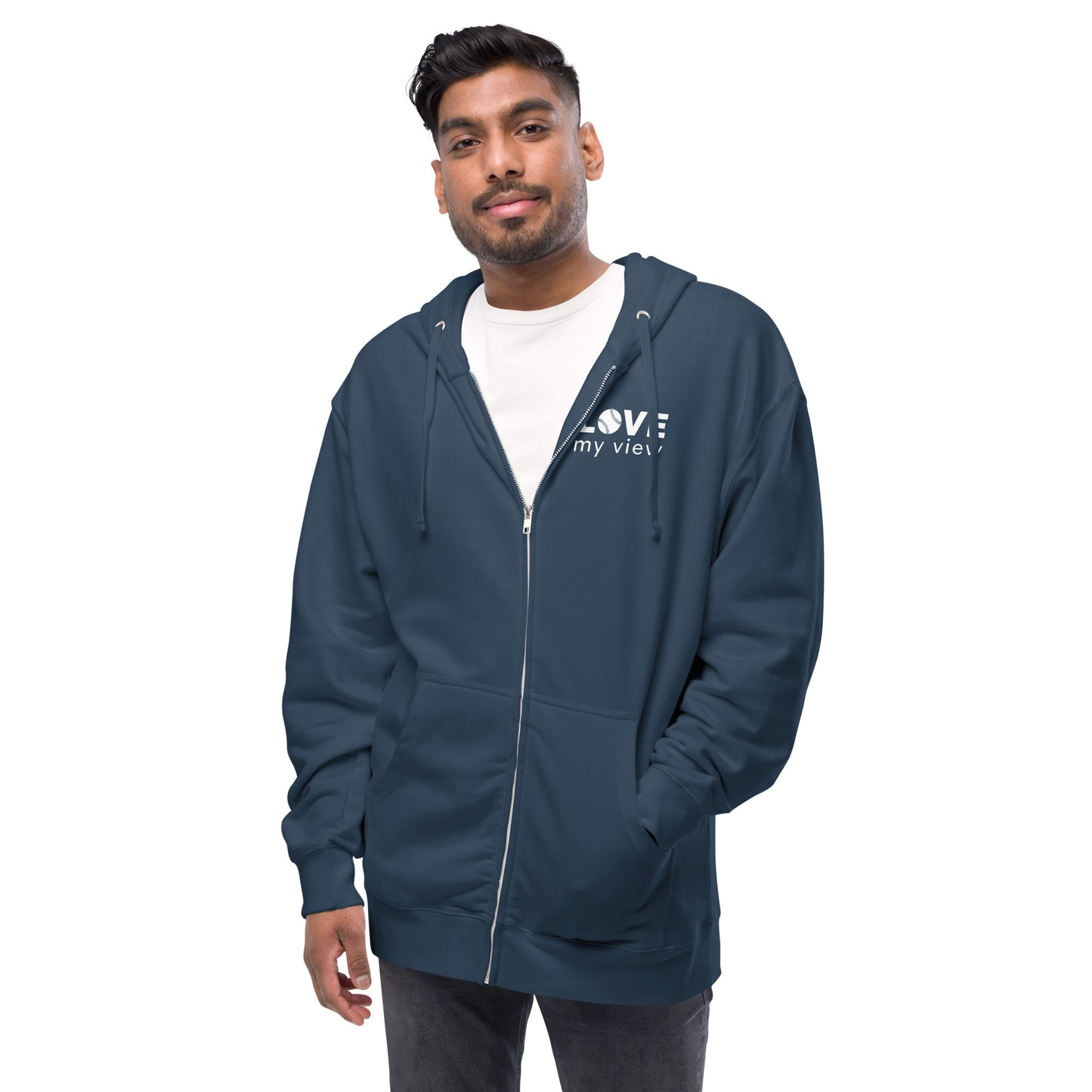 Unisex fleece zip up hoodie with baseball logo